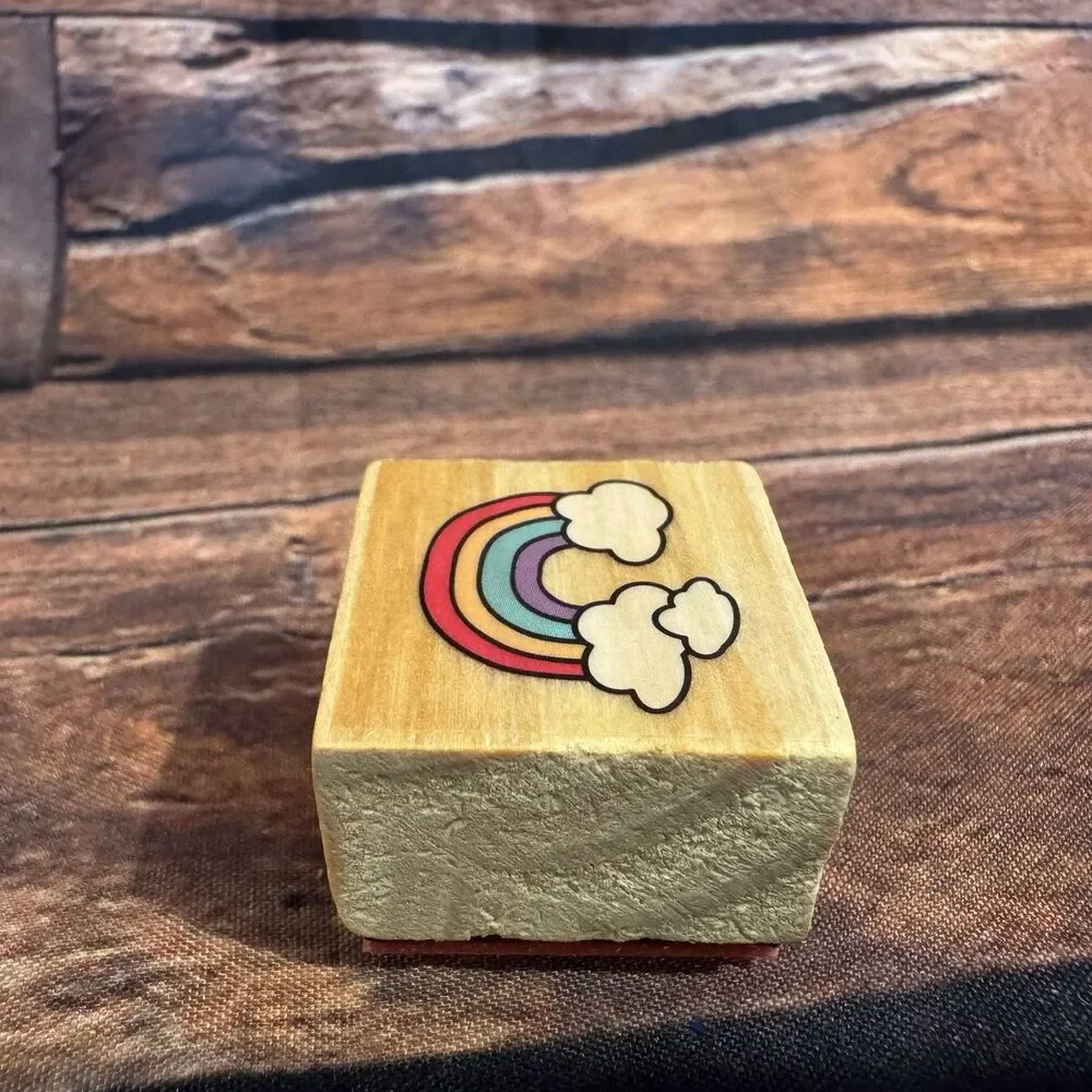 Rainbow Clouds Mini Wood Rubber Stamp Small Pride Whimsical Scrapbook Cards